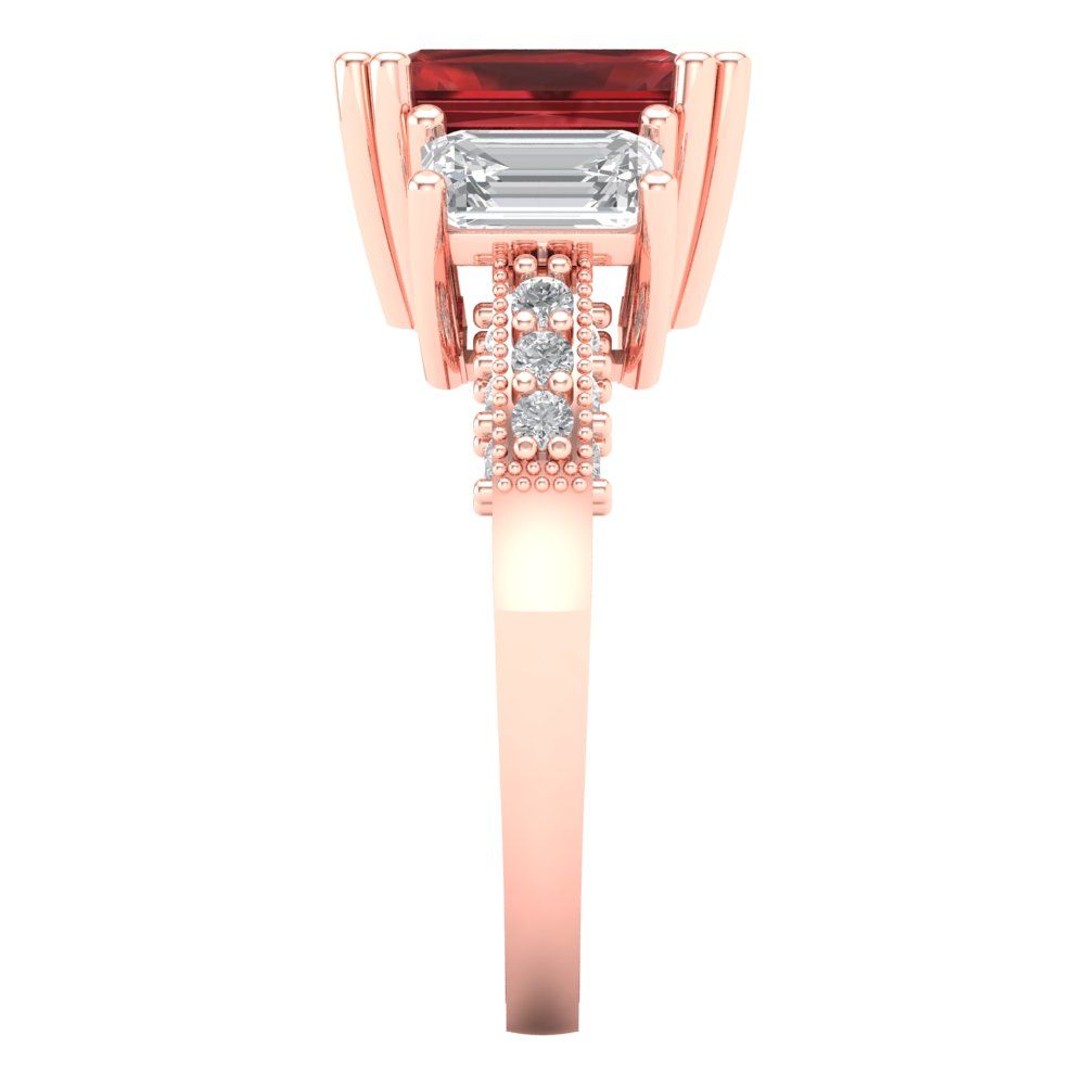 4.27 cttw Natural Garnet Three-Stone Engagement Ring - Solid Gold (Emerald Cut,9x7mm)