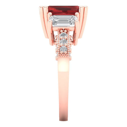 4.27 cttw Natural Garnet Three-Stone Engagement Ring - Solid Gold (Emerald Cut,9x7mm)