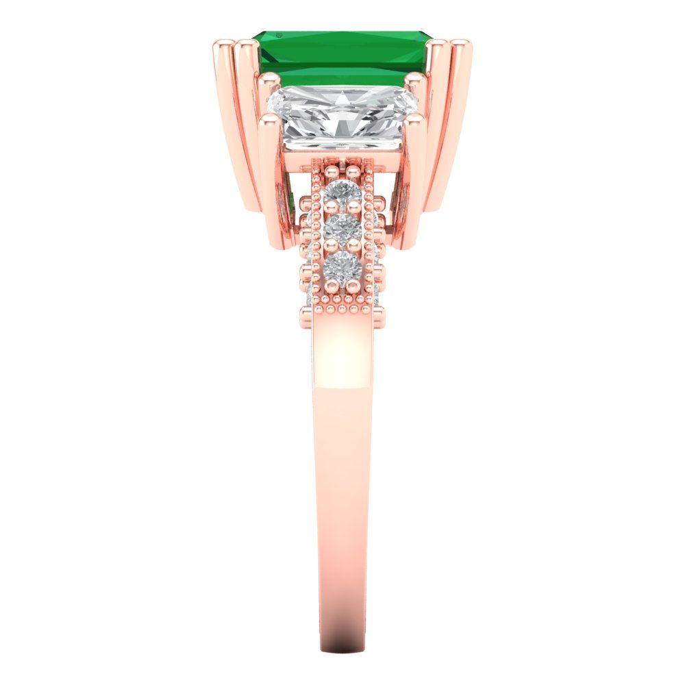 4.27 cttw Simulated Emerald Three-Stone Engagement Ring - Solid Gold (Emerald Cut,9x7mm)