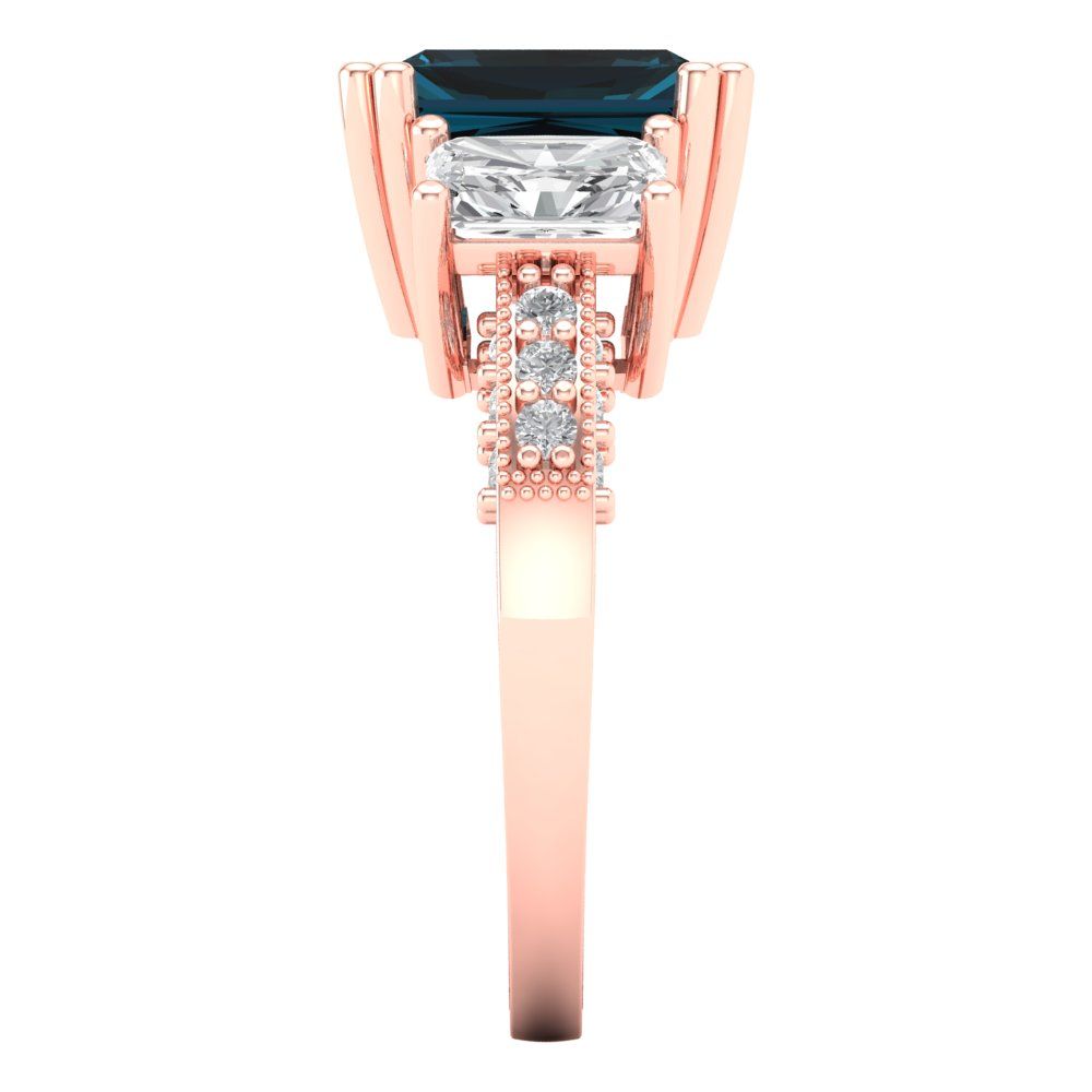 4.27 cttw Natural London Blue Topaz Three-Stone Engagement Ring - Solid Gold (Emerald Cut,9x7mm)
