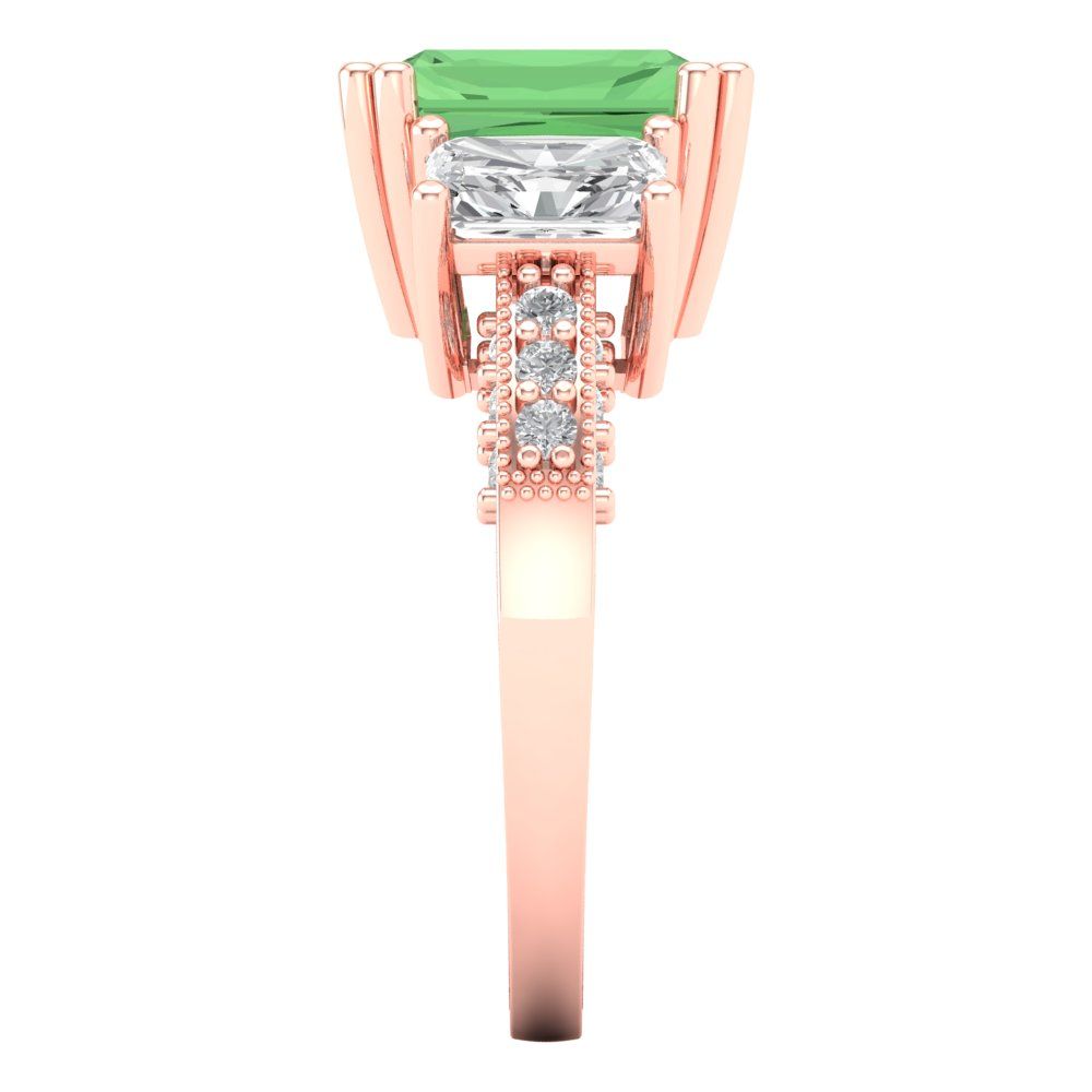 4.27 cttw Zirconia Simulated Green Diamond Three-Stone Engagement Ring - Solid Gold (VVS1, Emerald Cut,9x7mm)