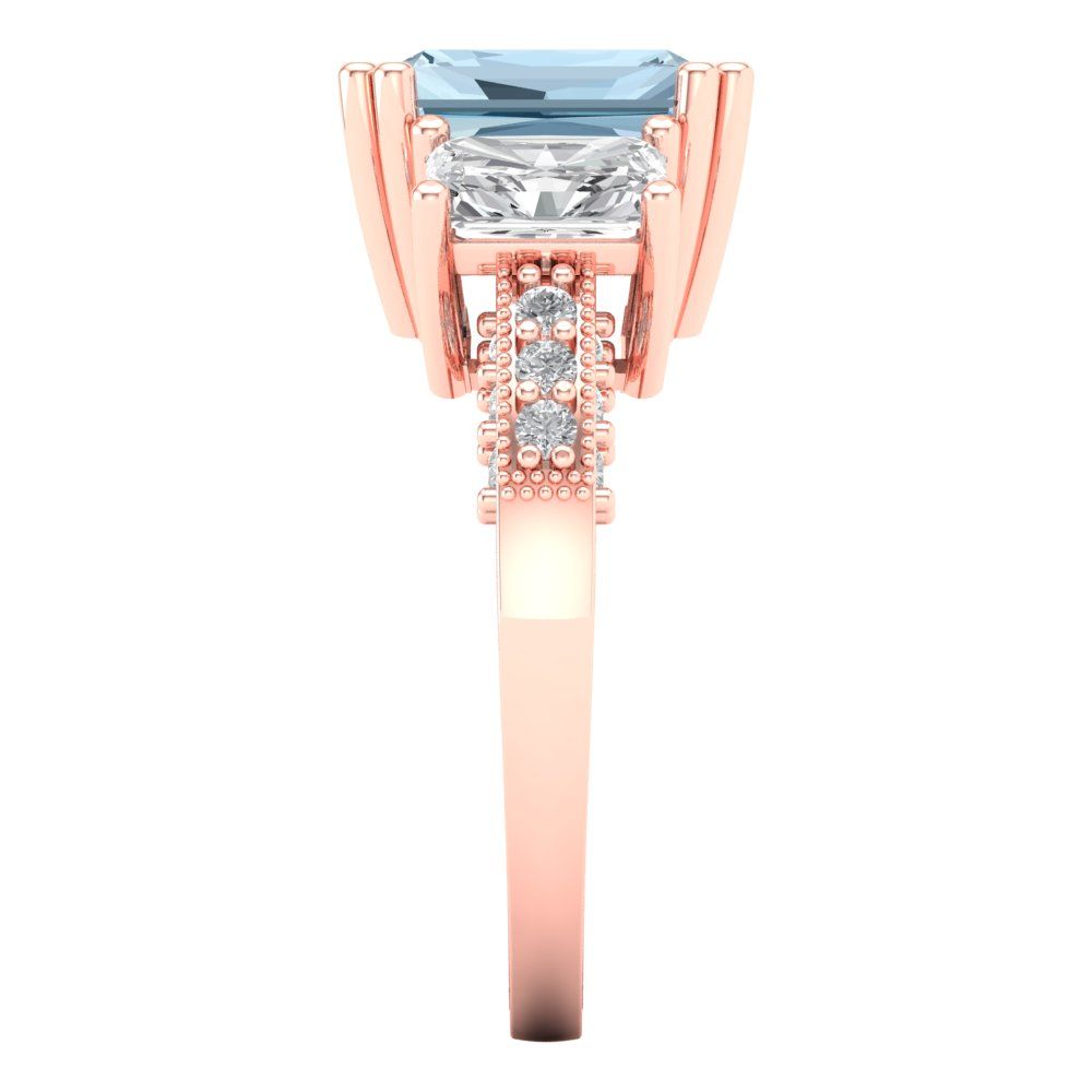 4.27 cttw Zirconia Simulated Blue Diamond Three-Stone Engagement Ring - Solid Gold (VVS1, Emerald Cut,9x7mm)