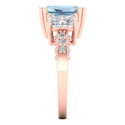 4.27 cttw Natural Swiss Blue Topaz Three-Stone Engagement Ring - Solid Gold (Emerald Cut,9x7mm)