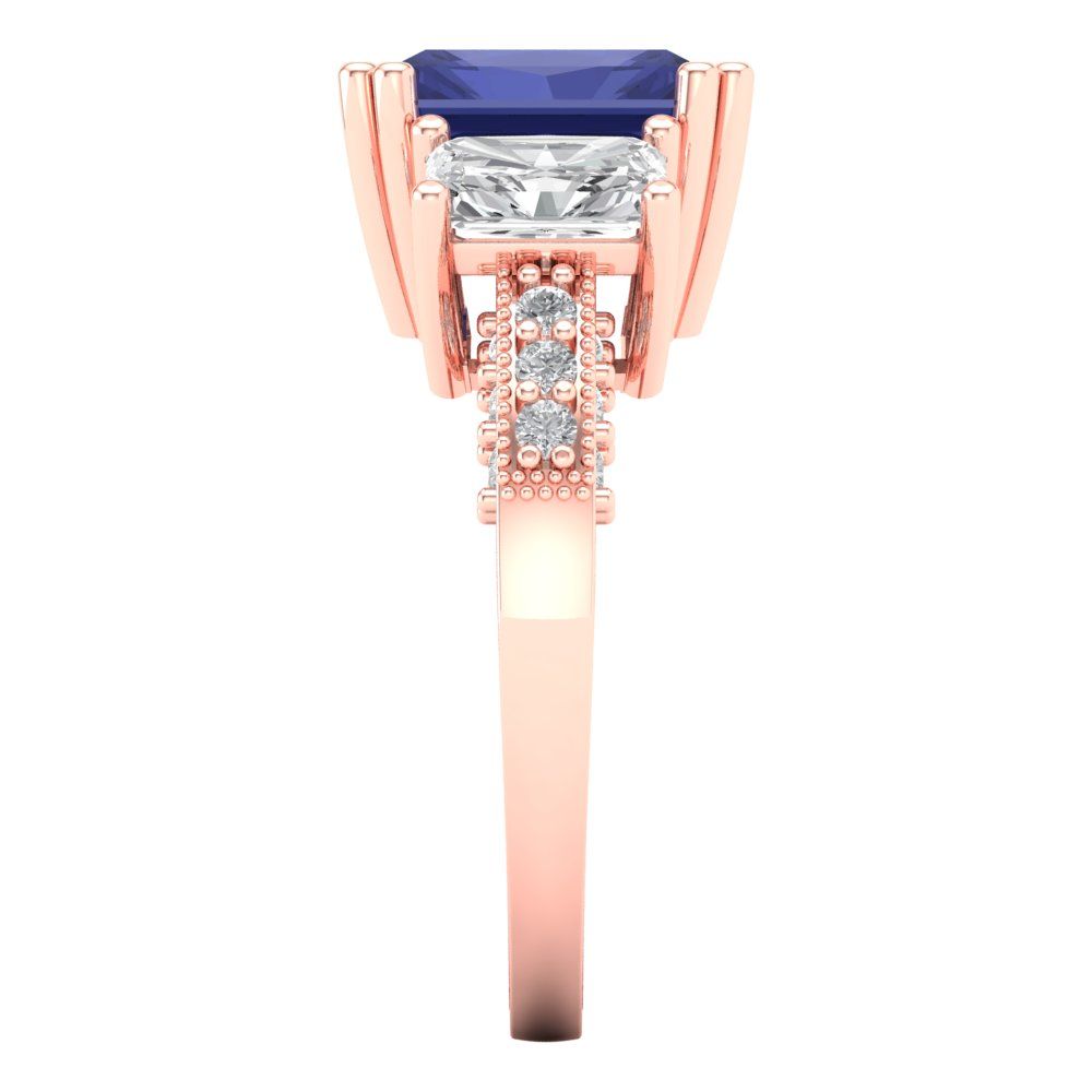 4.27 cttw Simulated Tanzanite Three-Stone Engagement Ring - Solid Gold (Emerald Cut,9x7mm)