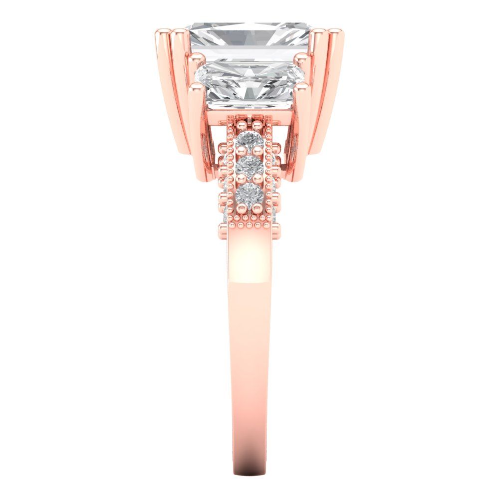 4.27 cttw Zirconia Simulated Diamond Three-Stone Engagement Ring - Solid Gold (VVS1, Emerald Cut,9x7mm)
