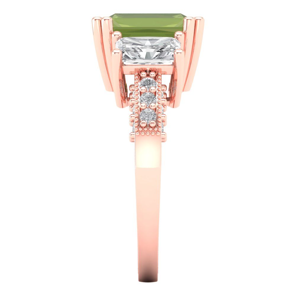 4.27 cttw Natural Peridot Three-Stone Engagement Ring - Solid Gold (Emerald Cut,9x7mm)