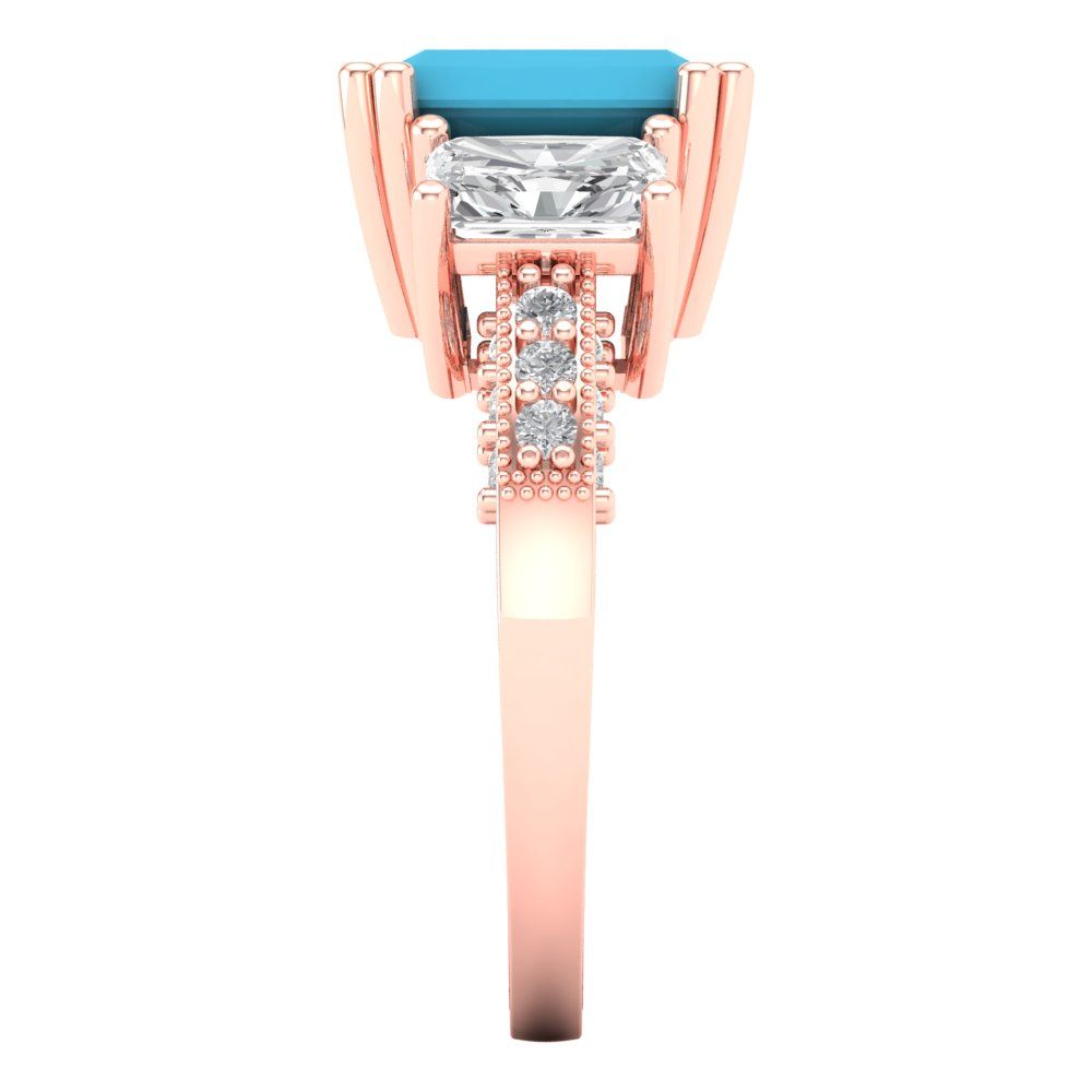 4.27 cttw Simulated Turquoise Three-Stone Engagement Ring - Solid Gold (Emerald Cut,9x7mm)