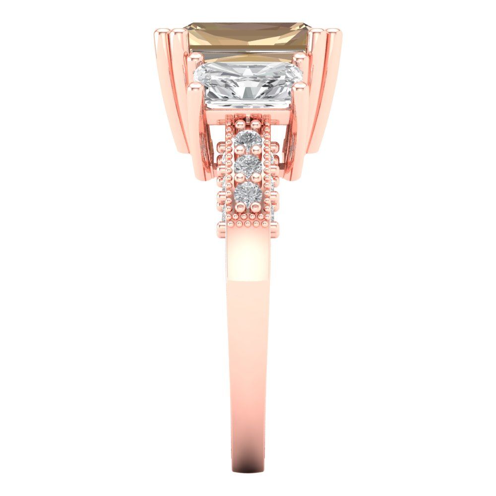 4.27 cttw Yellow Moissanite Three-Stone Engagement Ring - Solid Gold (Emerald Cut,9x7mm)