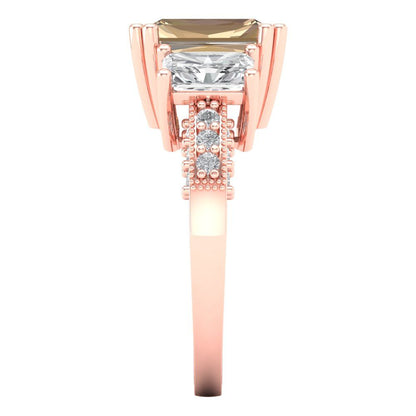 4.27 cttw Yellow Moissanite Three-Stone Engagement Ring - Solid Gold (Emerald Cut,9x7mm)