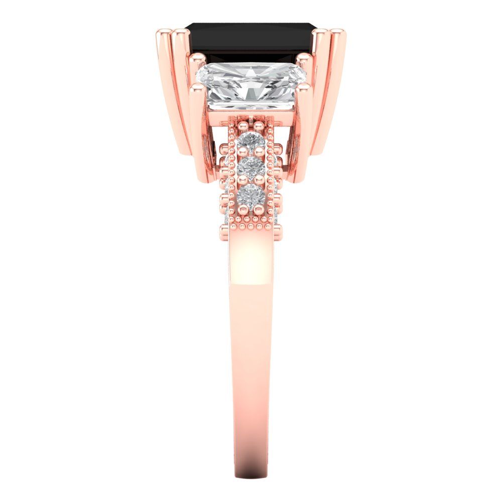 4.27 cttw Natural Onyx Three-Stone Engagement Ring - Solid Gold (Emerald Cut,9x7mm)