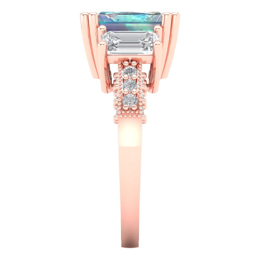 4.27 cttw Blue Moissanite Three-Stone Engagement Ring - Solid Gold (Emerald Cut,9x7mm)