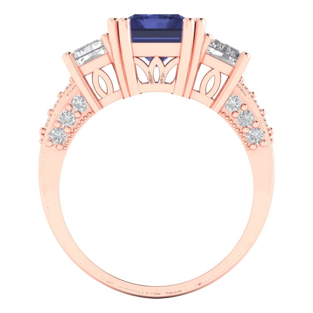 4.27 cttw Simulated Tanzanite Three-Stone Engagement Ring - Solid Gold (Emerald Cut,9x7mm)