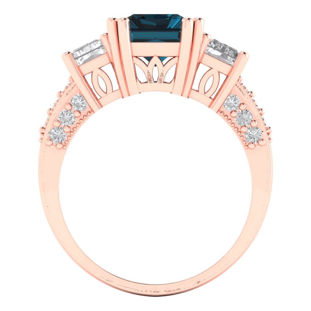 4.27 cttw Natural London Blue Topaz Three-Stone Engagement Ring - Solid Gold (Emerald Cut,9x7mm)