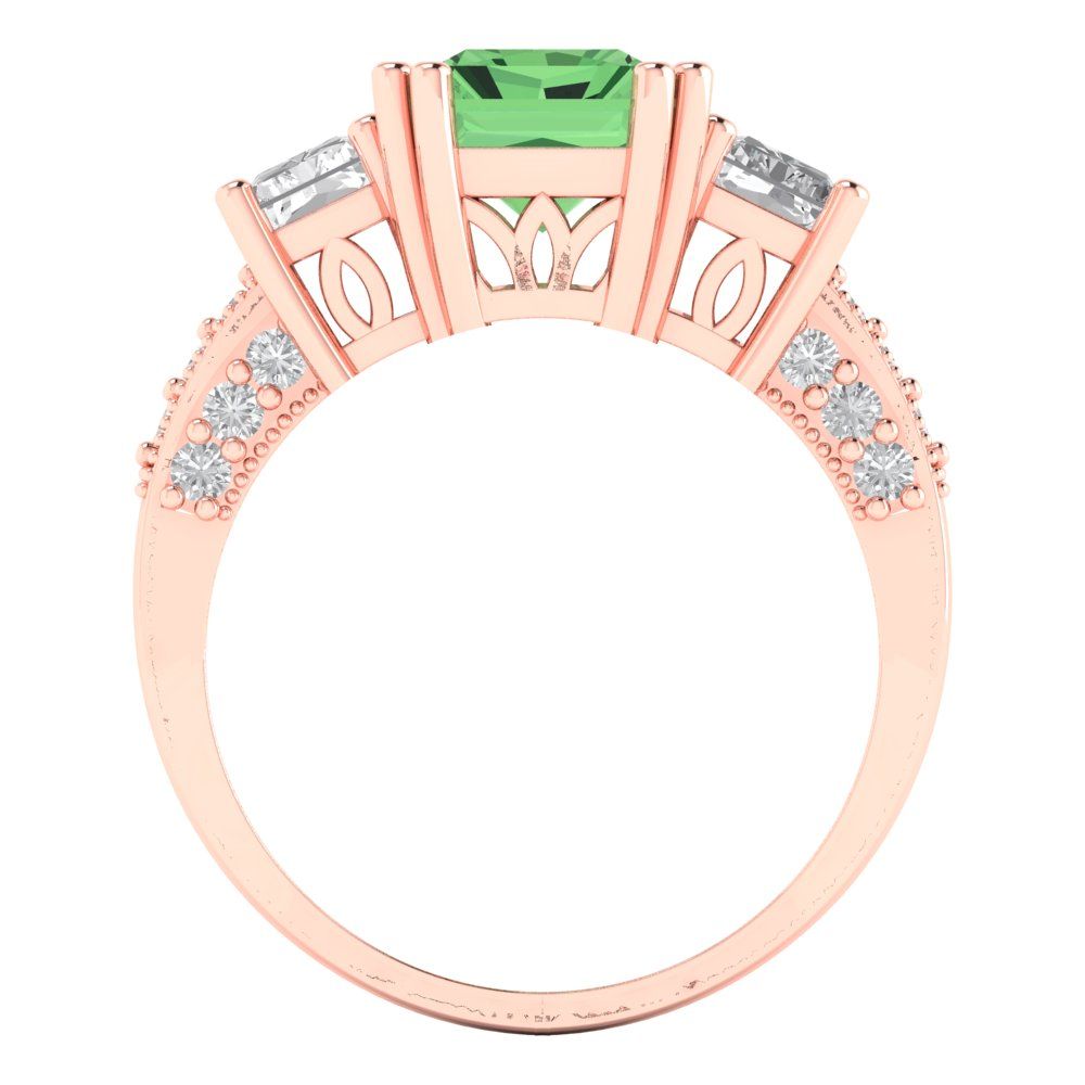 4.27 cttw Zirconia Simulated Green Diamond Three-Stone Engagement Ring - Solid Gold (VVS1, Emerald Cut,9x7mm)