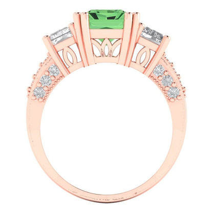 4.27 cttw Zirconia Simulated Green Diamond Three-Stone Engagement Ring - Solid Gold (VVS1, Emerald Cut,9x7mm)