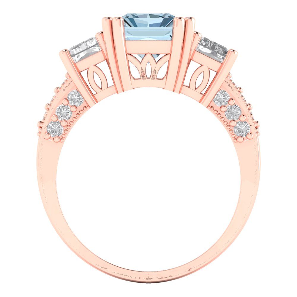 4.27 cttw Natural Aquamarine Three-Stone Engagement Ring - Solid Gold (Emerald Cut,9x7mm)