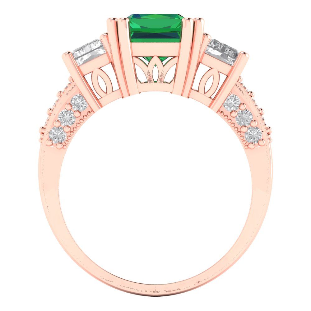 4.27 cttw Simulated Emerald Three-Stone Engagement Ring - Solid Gold (Emerald Cut,9x7mm)