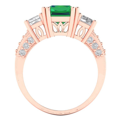 4.27 cttw Simulated Emerald Three-Stone Engagement Ring - Solid Gold (Emerald Cut,9x7mm)