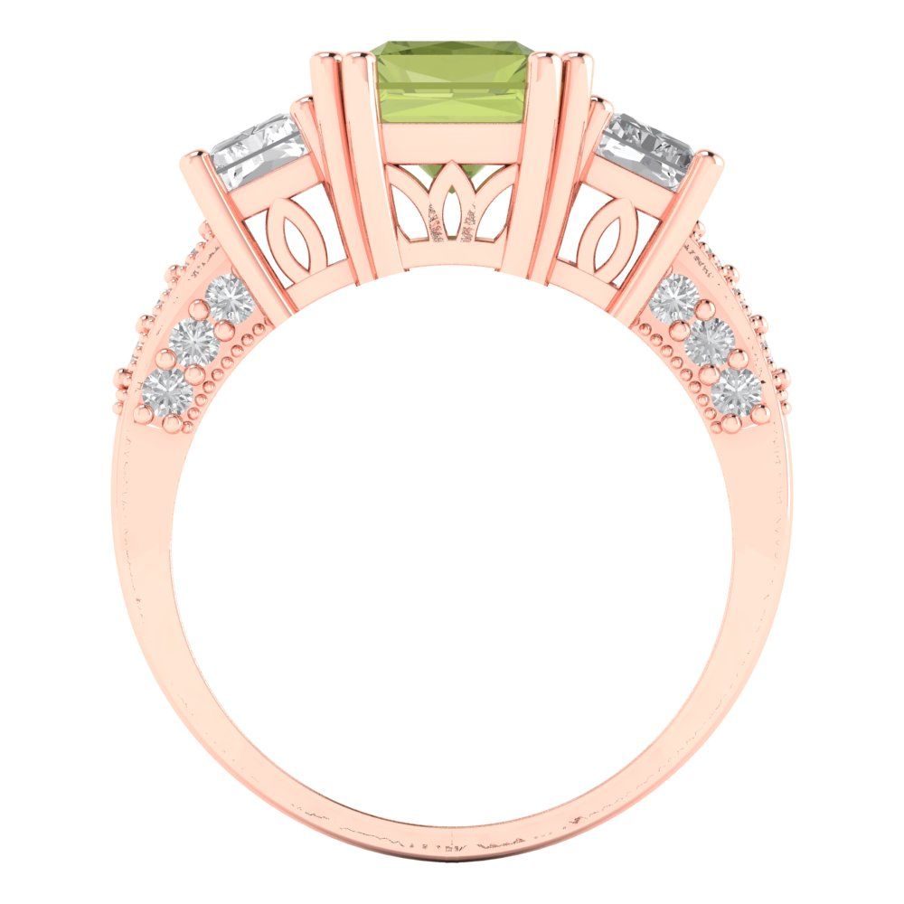 4.27 cttw Natural Peridot Three-Stone Engagement Ring - Solid Gold (Emerald Cut,9x7mm)