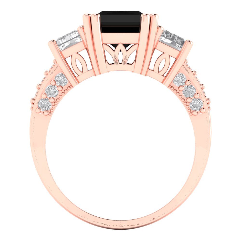 4.27 cttw Natural Onyx Three-Stone Engagement Ring - Solid Gold (Emerald Cut,9x7mm)