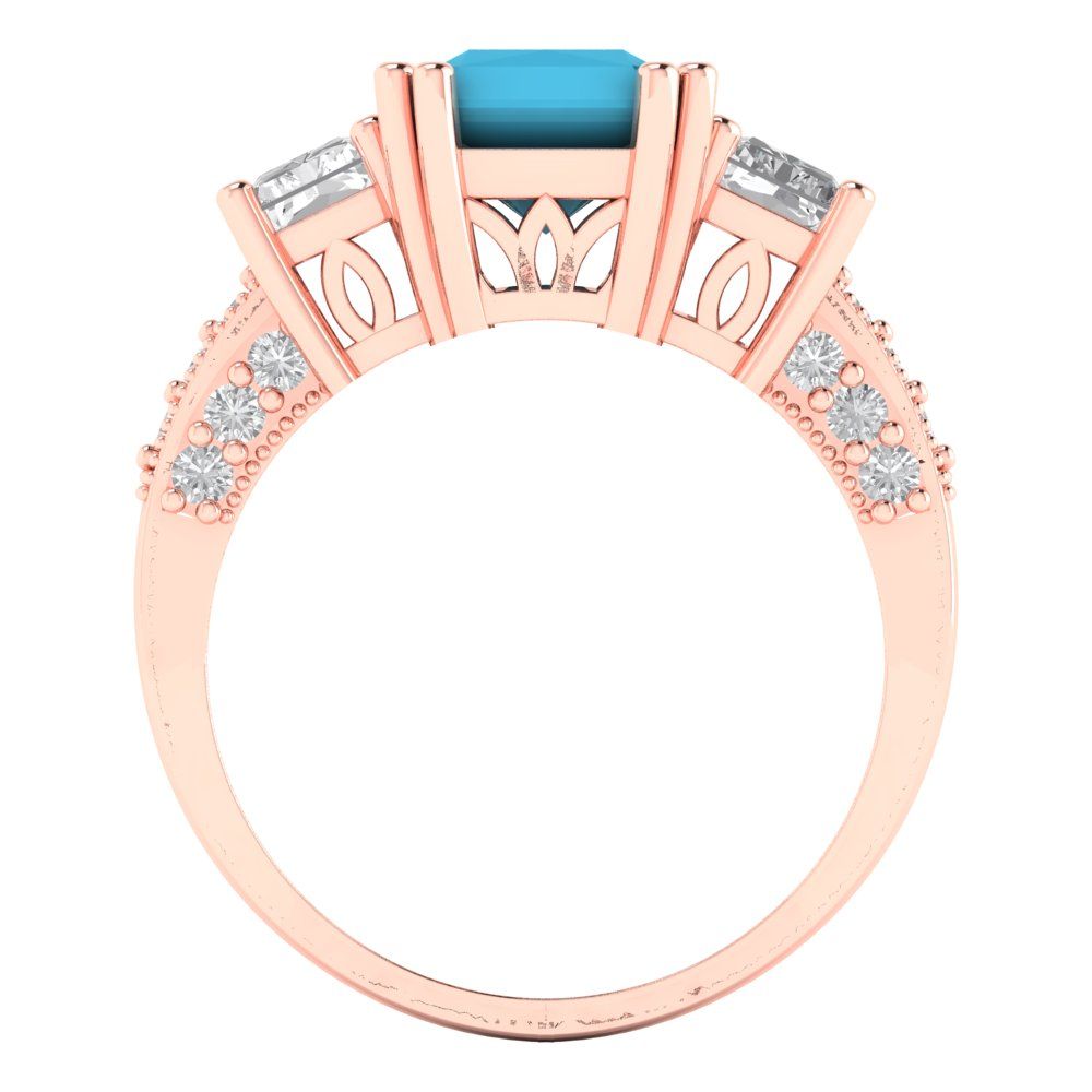 4.27 cttw Simulated Turquoise Three-Stone Engagement Ring - Solid Gold (Emerald Cut,9x7mm)