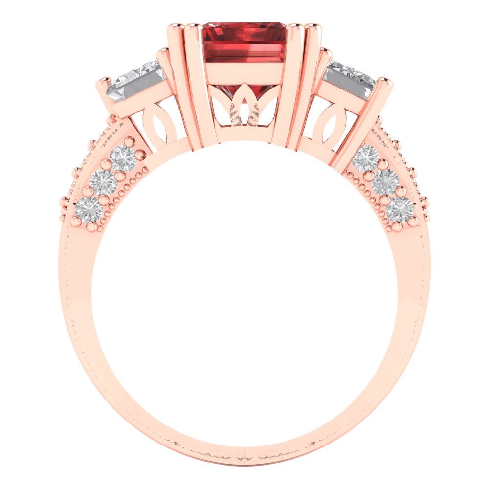 4.27 cttw Natural Garnet Three-Stone Engagement Ring - Solid Gold (Emerald Cut,9x7mm)