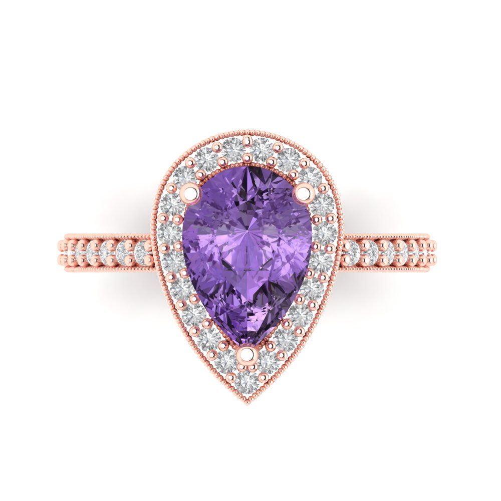 2.36 cttw Simulated Alexandrite Hidden Halo Engagement Ring - Solid Gold (Pear Cut,10x7mm)