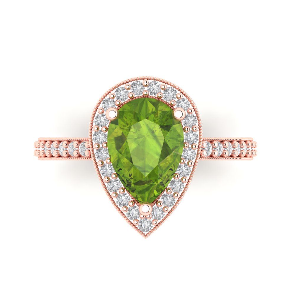 2.36 cttw Natural Peridot Hidden Halo Engagement Ring - Solid Gold (Pear Cut,10x7mm)