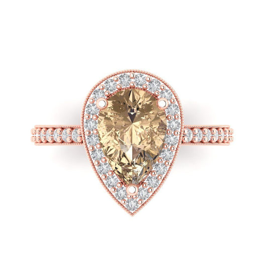 2.36 cttw Yellow Moissanite Hidden Halo Engagement Ring - Solid Rose Gold (VVS1, Pear Cut,10x7mm)