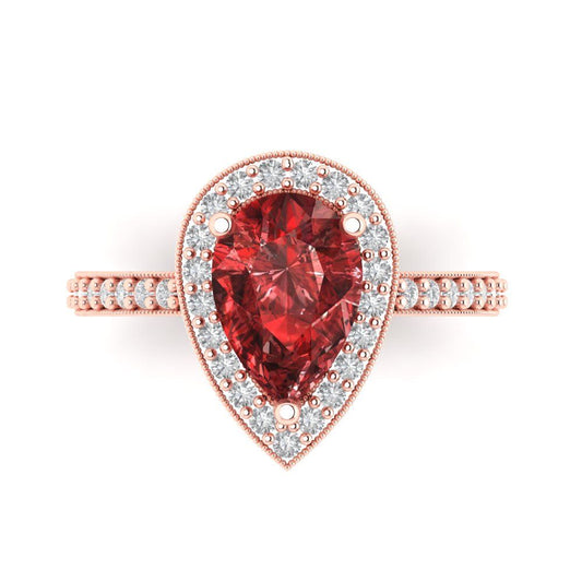 2.36 cttw Natural Garnet Hidden Halo Engagement Ring - Solid Rose Gold (VVS1, Pear Cut,10x7mm)