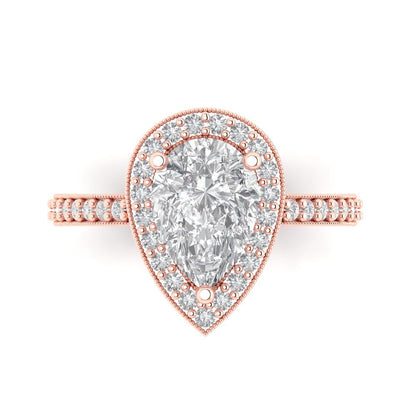 2.36 cttw White Sapphire Hidden Halo Engagement Ring - Solid Gold (Pear Cut,10x7mm)