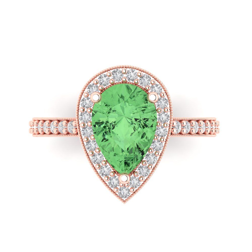 2.36 cttw Zirconia Simulated Green Diamond Hidden Halo Engagement Ring - Solid Gold (VVS1, Pear Cut,10x7mm)