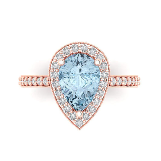 2.36 cttw Natural Swiss Blue Topaz Hidden Halo Engagement Ring - Solid Rose Gold (VVS1, Pear Cut,10x7mm)