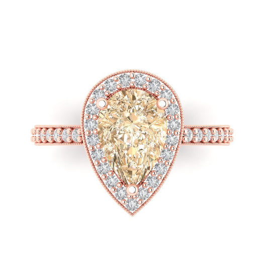 2.36 cttw Natural Morganite Hidden Halo Engagement Ring - Solid Rose Gold (VVS1, Pear Cut,10x7mm)