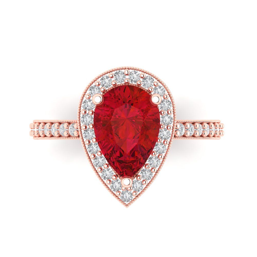 2.36 cttw Simulated Ruby Hidden Halo Engagement Ring - Solid Rose Gold (VVS1, Pear Cut,10x7mm)