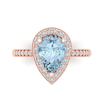 2.36 cttw Natural Sky Blue Topaz Hidden Halo Engagement Ring - Solid Gold (Pear Cut,10x7mm)