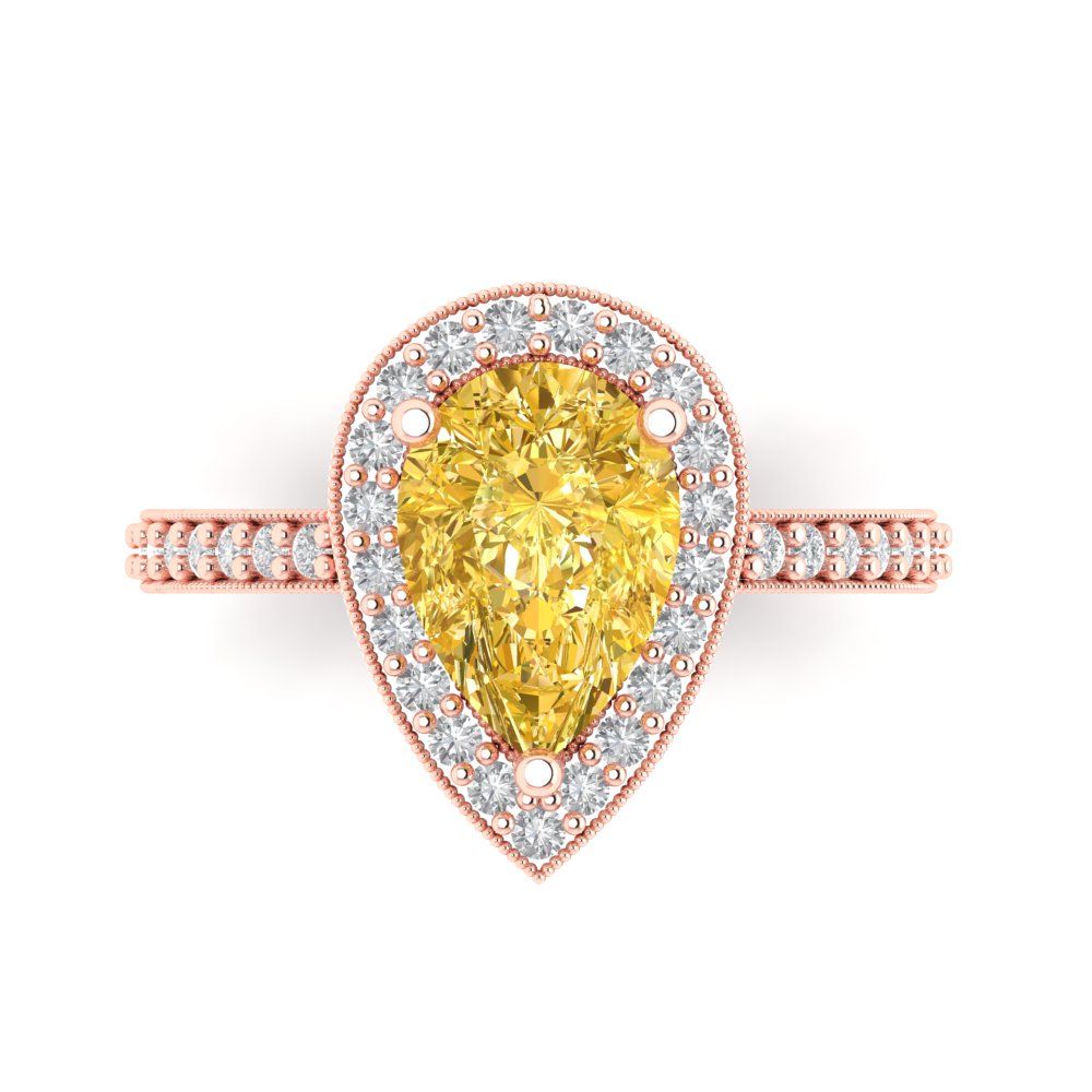 2.36 cttw Natural Citrine Hidden Halo Engagement Ring - Solid Gold (Pear Cut,10x7mm)
