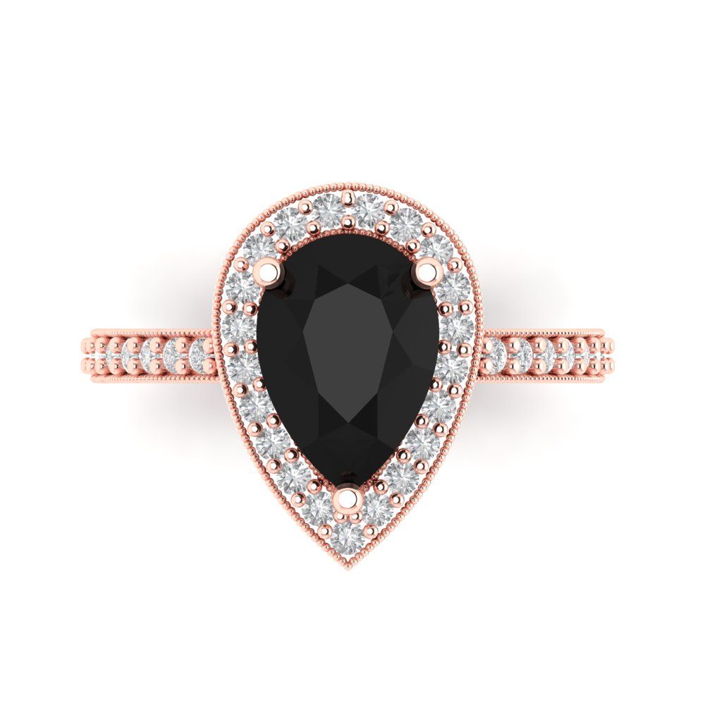 2.36 cttw Natural Onyx Hidden Halo Engagement Ring - Solid Gold (Pear Cut,10x7mm)