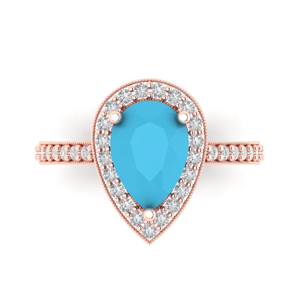 2.36 cttw Simulated Turquoise Hidden Halo Engagement Ring - Solid Gold (Pear Cut,10x7mm)