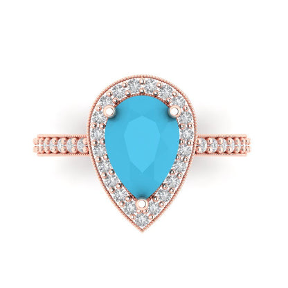 2.36 cttw Simulated Turquoise Hidden Halo Engagement Ring - Solid Gold (Pear Cut,10x7mm)