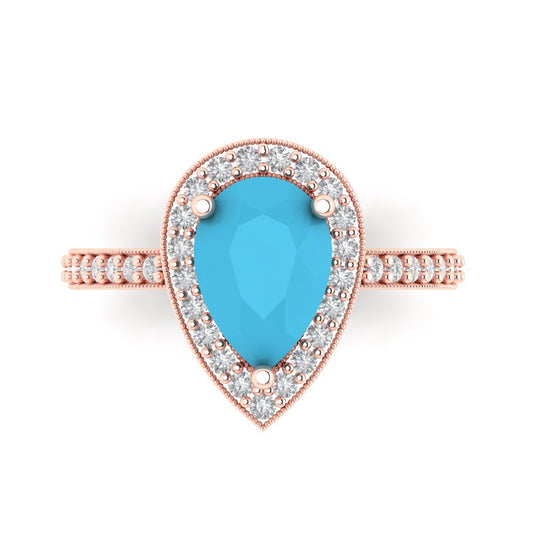 2.36 cttw Simulated Turquoise Hidden Halo Engagement Ring - Solid Rose Gold (VVS1, Pear Cut,10x7mm)