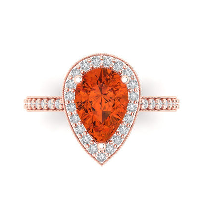 2.36 cttw Zirconia Simulated Red Diamond Hidden Halo Engagement Ring - Solid Gold (VVS1, Pear Cut,10x7mm)