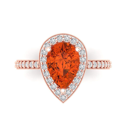 2.36 cttw Zirconia Simulated Red Diamond Hidden Halo Engagement Ring - Solid Rose Gold (VVS1, Pear Cut,10x7mm)