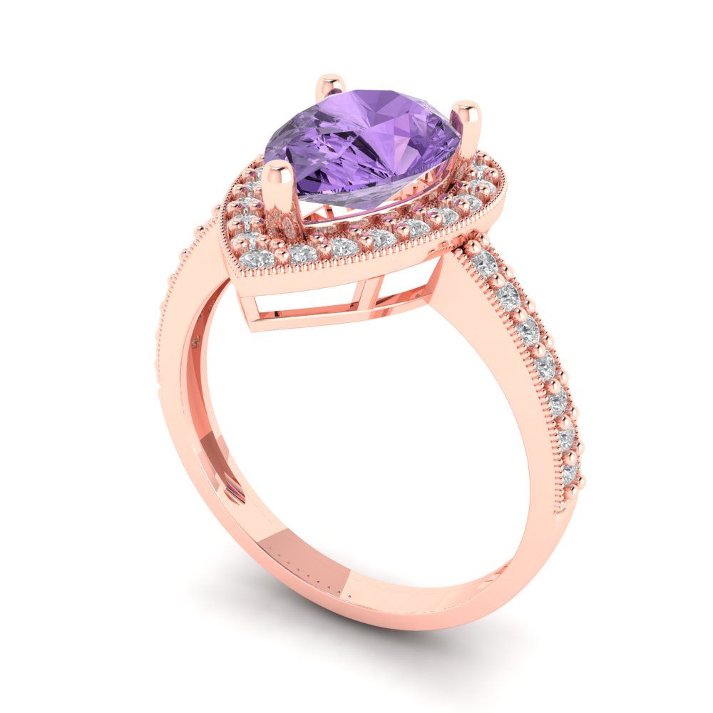 2.36 cttw Simulated Alexandrite Hidden Halo Engagement Ring - Solid Gold (Pear Cut,10x7mm)