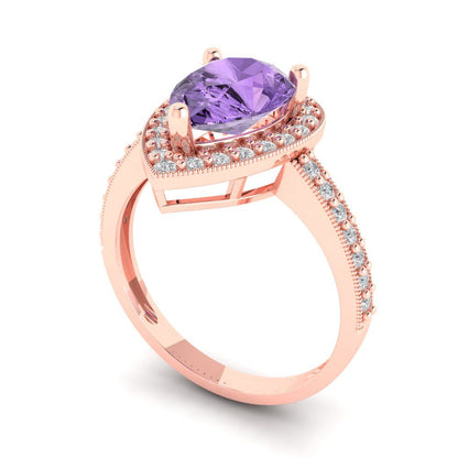 2.36 cttw Simulated Alexandrite Hidden Halo Engagement Ring - Solid Gold (Pear Cut,10x7mm)