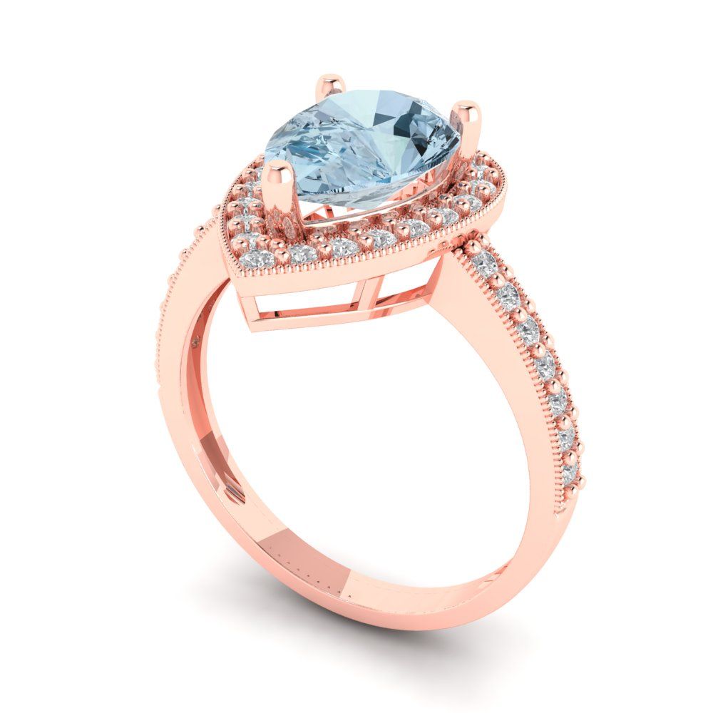 2.36 cttw Zirconia Simulated Blue Diamond Hidden Halo Engagement Ring - Solid Gold (VVS1, Pear Cut,10x7mm)