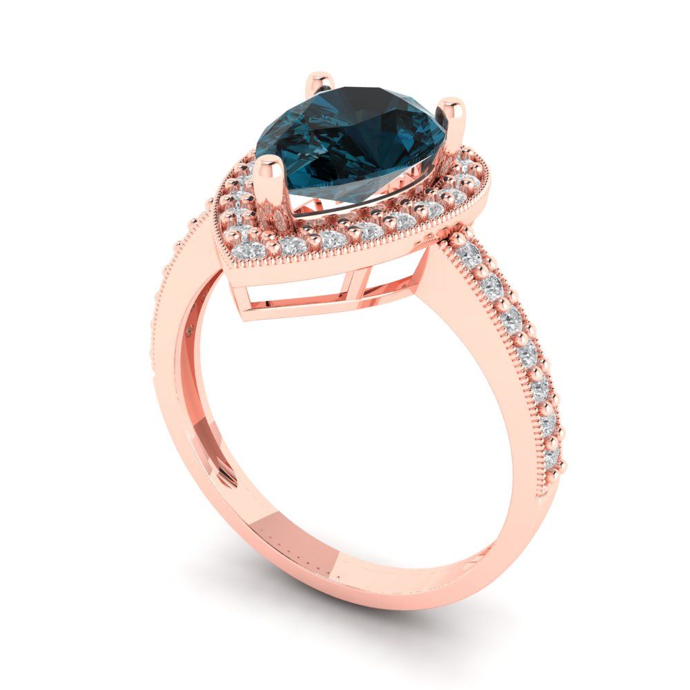 2.36 cttw Natural London Blue Topaz Hidden Halo Engagement Ring - Solid Gold (Pear Cut,10x7mm)