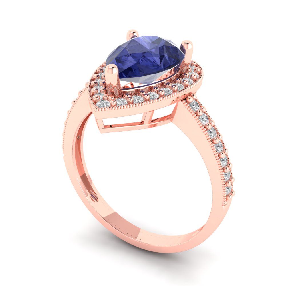 2.36 cttw Simulated Tanzanite Hidden Halo Engagement Ring - Solid Gold (Pear Cut,10x7mm)