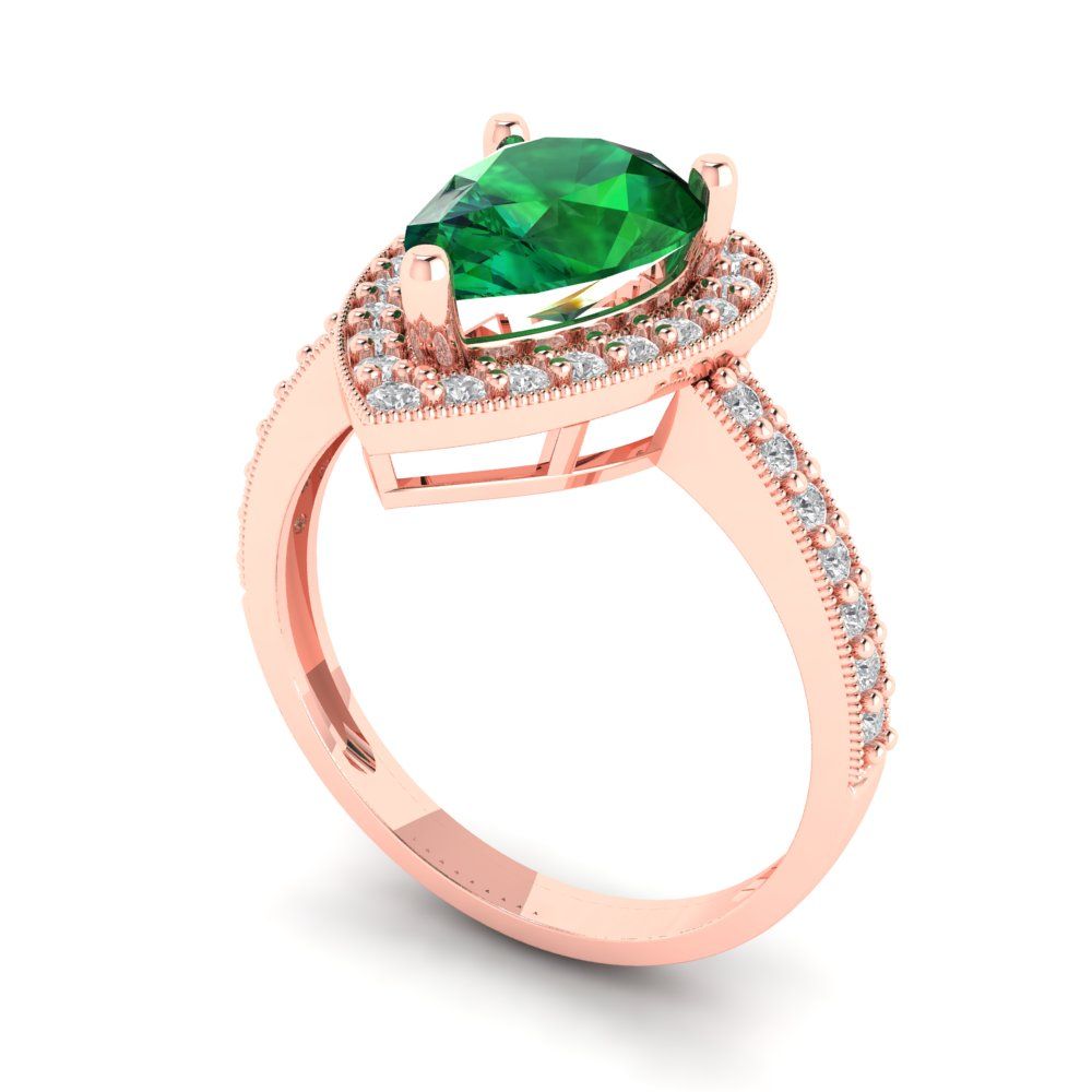 2.36 cttw Simulated Emerald Hidden Halo Engagement Ring - Solid Gold (Pear Cut,10x7mm)