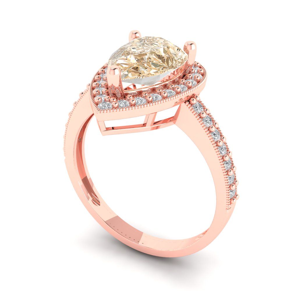 2.36 cttw Natural Morganite Hidden Halo Engagement Ring - Solid Gold (Pear Cut,10x7mm)